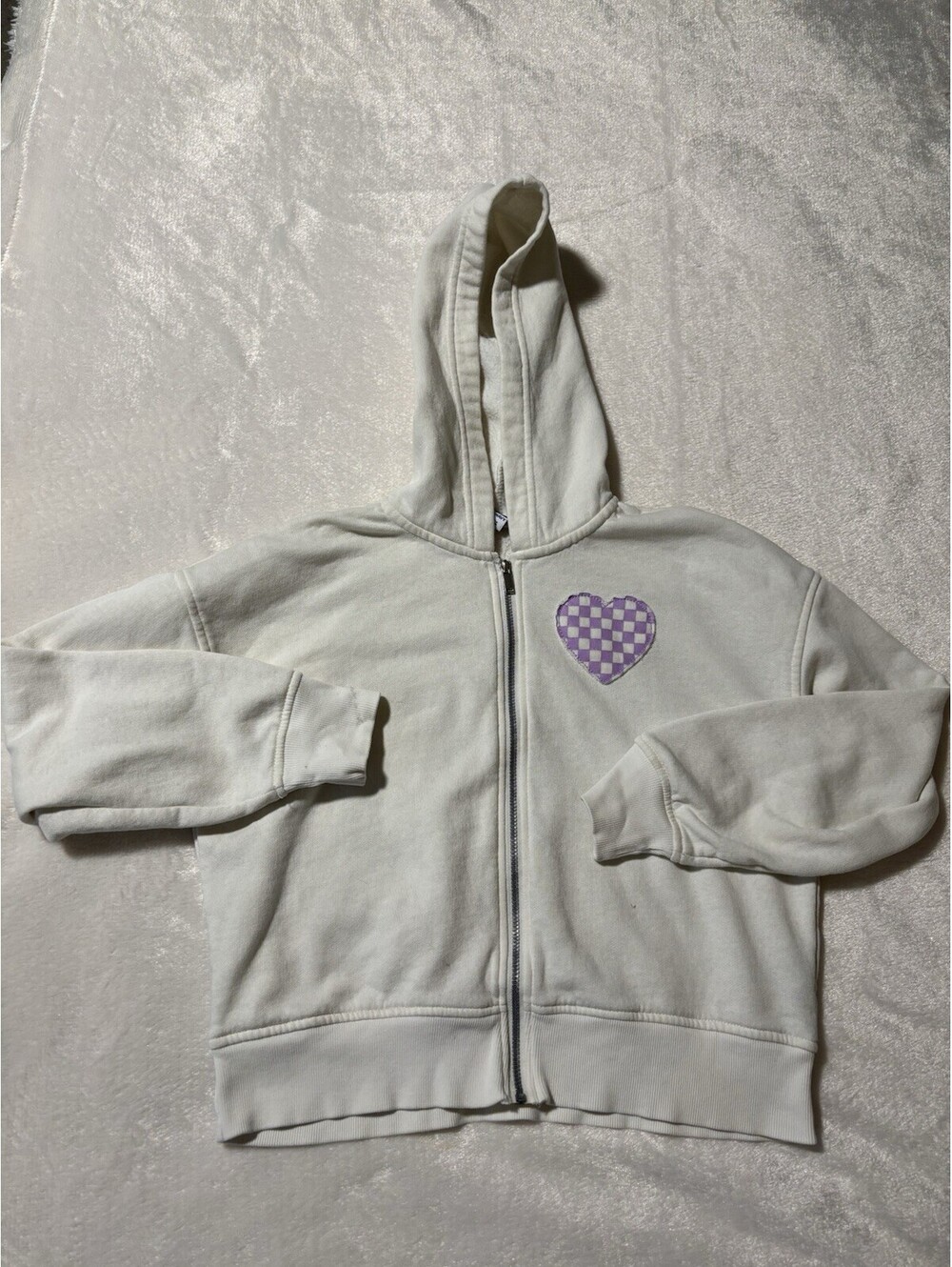 Girls Hoodie Size 10-12 Old Navy White With Purple Heart Comfortable